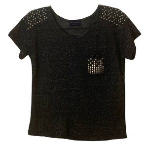 Charcoal Grey Knit T-Shirt With Silver Studs